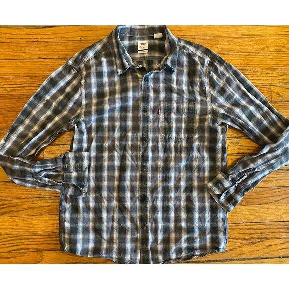 Levi's Plaid Flannel Cotton Button Up Shirt Mens Medium Standard Fit Brown - Picture 1 of 8
